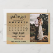 Earthtone Retro Wirbel Hochzeitkalender & Foto Save The Date (Vorderseite)