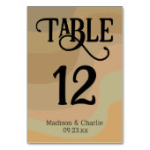 Earthtone Retro Wirbel Wedding Tischnummer (Vorderseite)