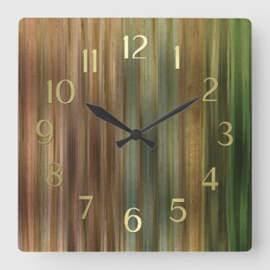 Earthtone Stripes Quadratische Wanduhr
