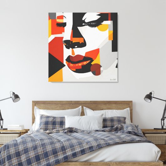 EARTHTONES PICASSO STIL KUBIST PORTRAIT FRAU LEINWANDDRUCK (Insitu (Schlafzimmer))