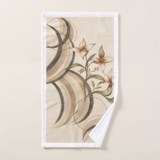 Earthy Abstract Floral & Calligraphy Lines Art Pri Badhandtuch Set