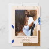 Earthy Abstrakt Fall Neutrals Blue Foto Wedding Save The Date (Vorderseite)