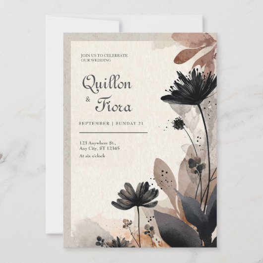 Earthy Abstrakt Floral Wedding Einladung (Vorderseite)