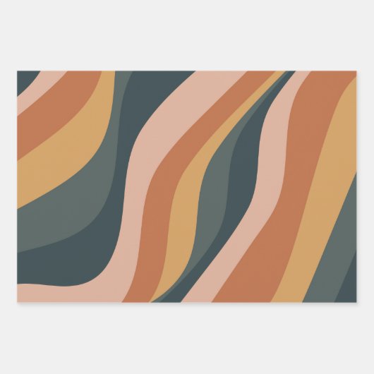 Earthy Autumn Abstract Wavy Stripes Modern Green Geschenkpapier Set (Vorderseite 3)