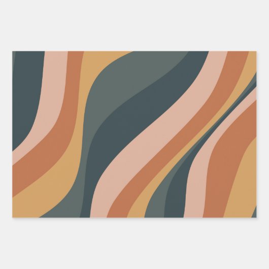 Earthy Autumn Abstract Wavy Stripes Modern Green Geschenkpapier Set (Vorderseite 2)
