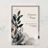 Earthy Avant-Garde Foliage Wedding Einladung (Vorne/Hinten)