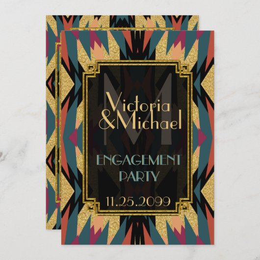 Earthy Aztec Modern Art Deco Engagement Party Einladung (Vorne/Hinten)