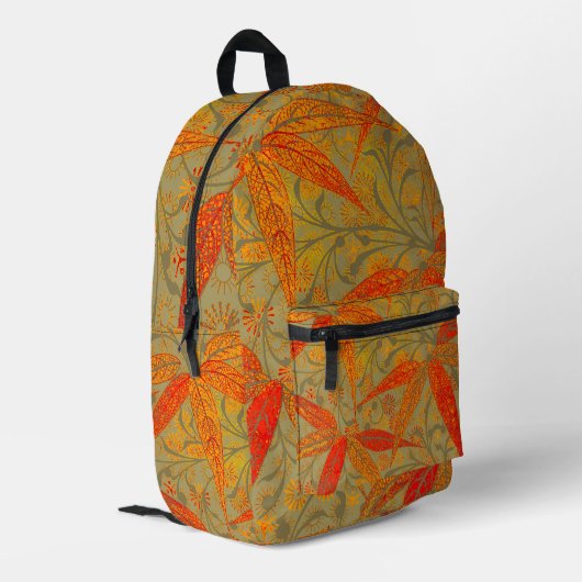 Earthy Bamboo Art Vintag Print Orange Bedruckter Rucksack (Rückseitige Ecke links)