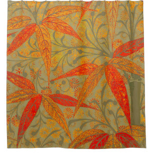 Earthy Bamboo Art Vintag Print Orange Duschvorhang