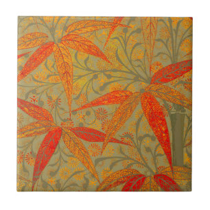Earthy Bamboo Art Vintag Print Orange Fliese