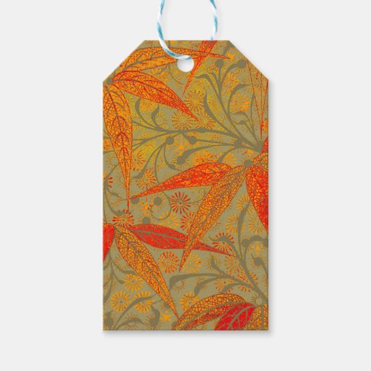 Earthy Bamboo Art Vintag Print Orange Geschenkanhänger (Vorderseite)