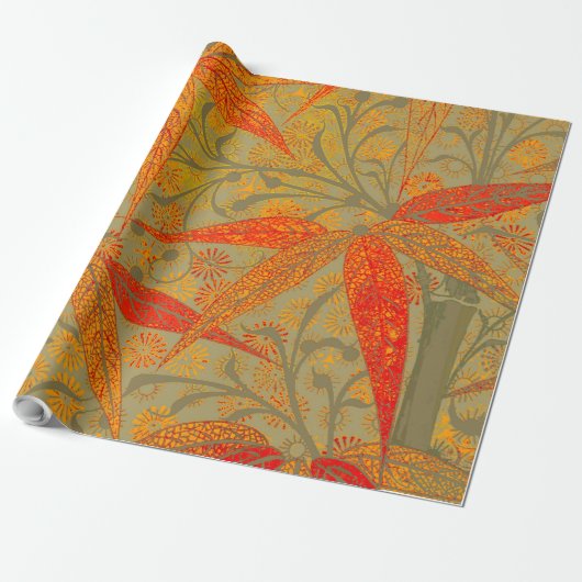 Earthy Bamboo Art Vintag Print Orange Geschenkpapier (Ungerollt)