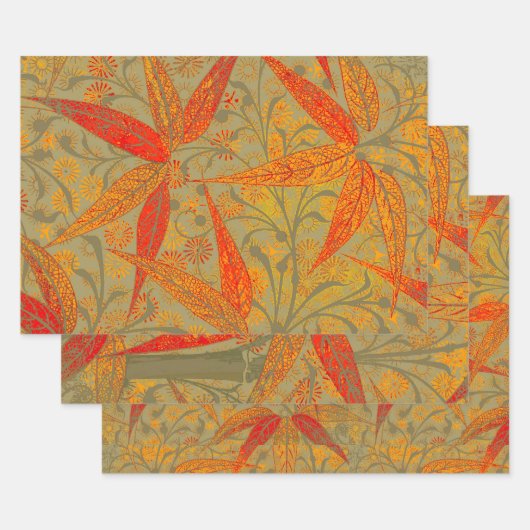 Earthy Bamboo Art Vintag Print Orange Geschenkpapier Set (Set)