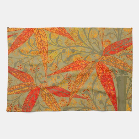 Earthy Bamboo Art Vintag Print Orange Geschirrtuch (Horizontal)