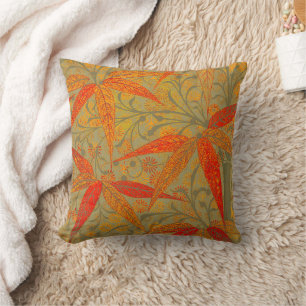 Earthy Bamboo Art Vintag Print Orange Kissen