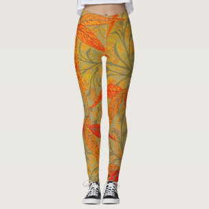 Earthy Bamboo Art Vintag Print Orange Leggings