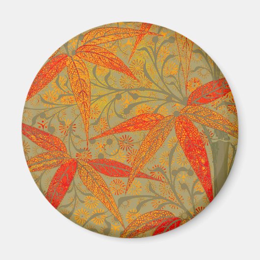 Earthy Bamboo Art Vintag Print Orange Magnet (Vorne)