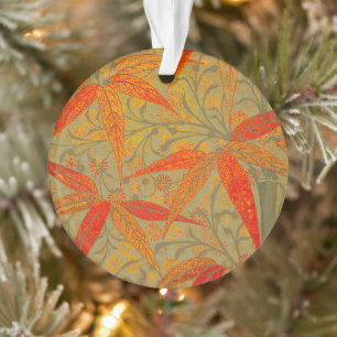Earthy Bamboo Art Vintag Print Orange Ornament