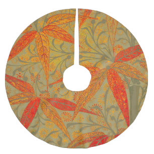 Earthy Bamboo Art Vintag Print Orange Polyester Weihnachtsbaumdecke