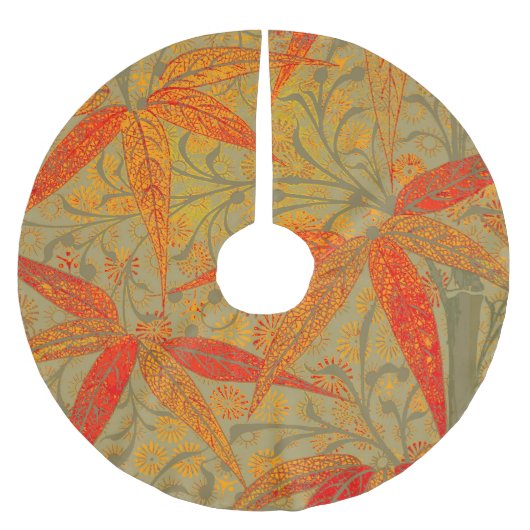 Earthy Bamboo Art Vintag Print Orange Polyester Weihnachtsbaumdecke (Vorderseite)