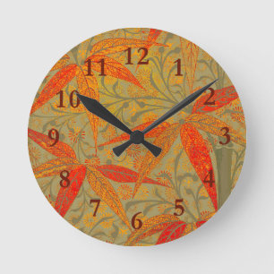 Earthy Bamboo Art Vintag Print Orange Runde Wanduhr