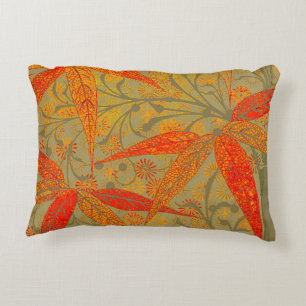Earthy Bamboo Art Vintag Print Orange Zierkissen