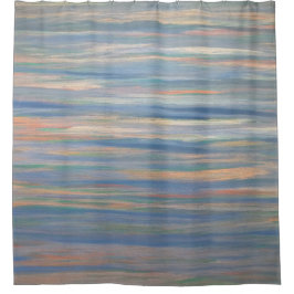 Earthy Bath | Blue Gold Peach Chic Pinselstriche Duschvorhang