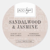 Earthy Beige Bohemian Logo Candle Jar Lid Runder Aufkleber (Vorderseite)