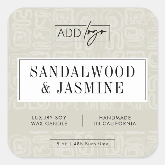Earthy Beige Boho Pattern Candle Product Label Quadratischer Aufkleber (Vorderseite)