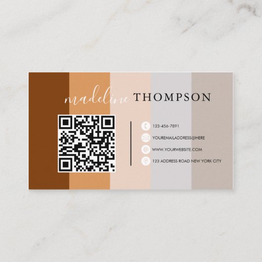 Earthy Beige Gray Brown Calligraphy Script QR-Code Visitenkarte (Rückseite)