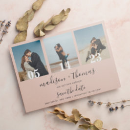 Earthy Beige Script 3 Foto Wedding Save the Date Magneteinladung