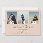 Earthy Beige Script 3 Foto Wedding Save the Date Magneteinladung (Vorderseite)