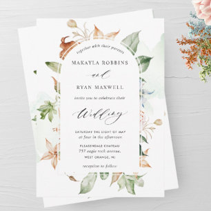 Earthy Blooms Green Stains, Elegant Arch Wedding I Einladung