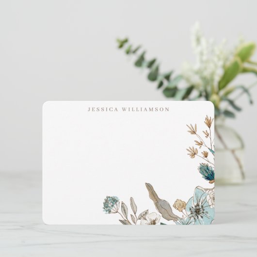 Earthy Blue Botanical Personalisiert Stationery Na Mitteilungskarte (Stehend Vorderseite)
