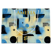 Earthy Blue & Gold Abstrakt Geometric Gift Bag Große Geschenktüte (Vorderseite)