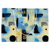 Earthy Blue & Gold Abstrakt Geometric Gift Bag Große Geschenktüte (Rückseite)