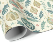 Earthy Blue Pattern Weihnachtsschmuck und Blätter Geschenkpapier (Rolleneckpunkt)