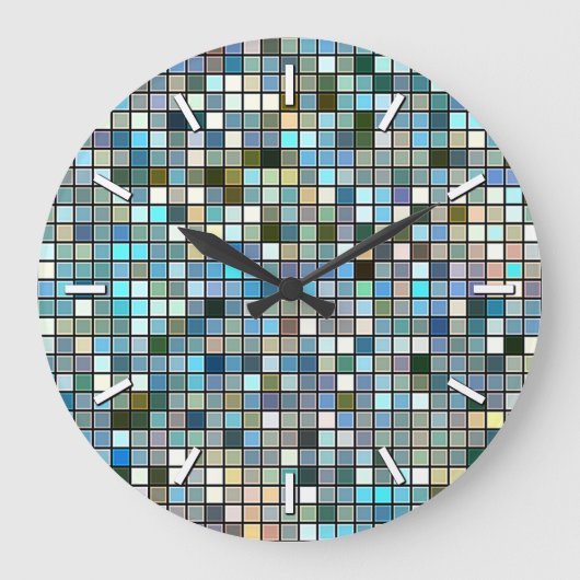 Earthy Blue Square Tiles Pattern Große Wanduhr (Vorderseite)
