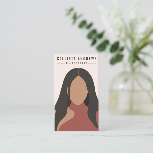 Earthy Bohemisch Black Hair Girl Friseursalon Visitenkarte (Stehend Vorderseite)