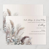 Earthy Bohemisch Floral Feathers Wedding Einladung (Vorne/Hinten)