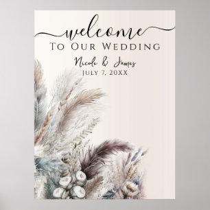 Earthy Bohemisch Floral Feathers Wedding Poster