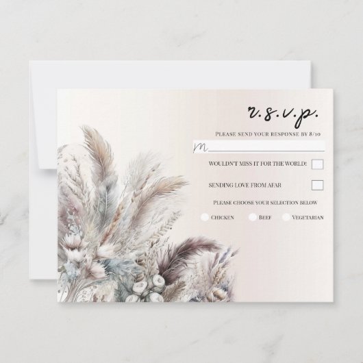 Earthy Bohemisch Floral Feathers Wedding RSVP Einladung (Vorderseite)