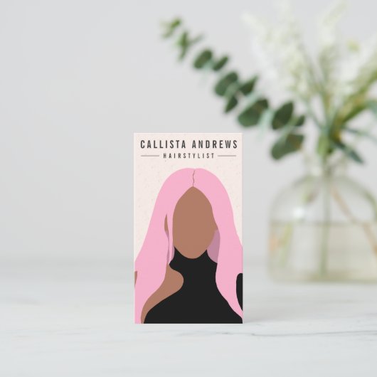 Earthy Bohemisch Pink Hair Girl Friseursalon Visitenkarte (Stehend Vorderseite)