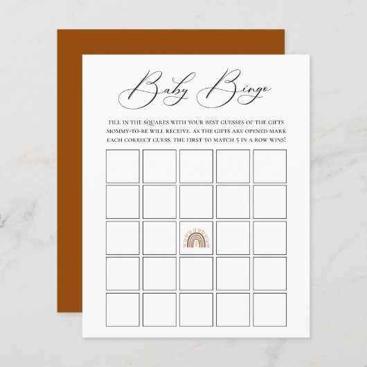 Earthy Bohemisch Rainbow Baby Bingo Game (Vorne/Hinten)