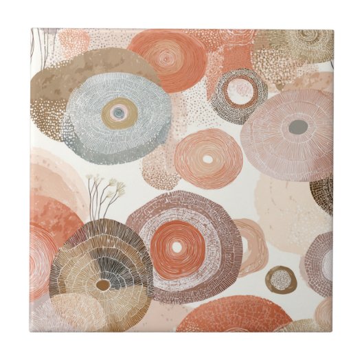 Earthy Boho Abstrakt Circles | Bio Design Fliese (Vorderseite)