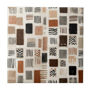 Earthy Boho Abstrakt Grid - HandGezeichnet Textur Fliese