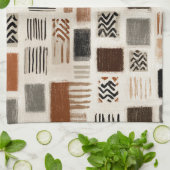 Earthy Boho Abstrakt Grid - HandGezeichnet Textur Geschirrtuch (Gefaltet)