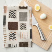 Earthy Boho Abstrakt Grid - HandGezeichnet Textur Geschirrtuch (Viertel Falte)