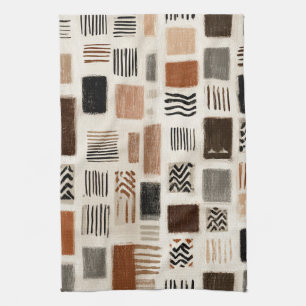 Earthy Boho Abstrakt Grid - HandGezeichnet Textur Geschirrtuch