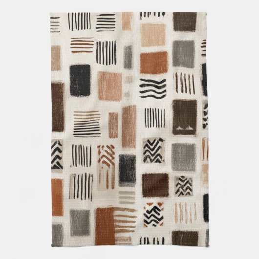 Earthy Boho Abstrakt Grid - HandGezeichnet Textur Geschirrtuch (Vertikal)